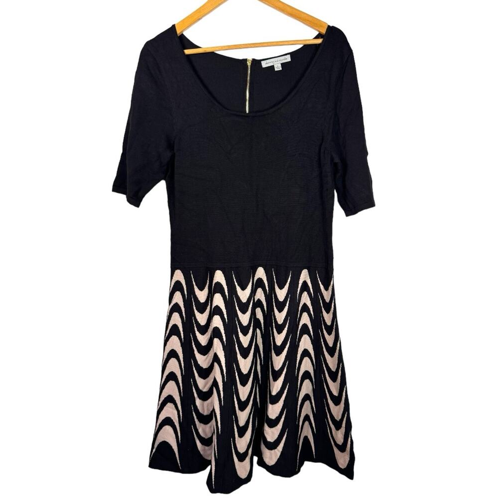 Danny & Nicole Black Tan Geometric Print Knit Dress Fit & Flare Large